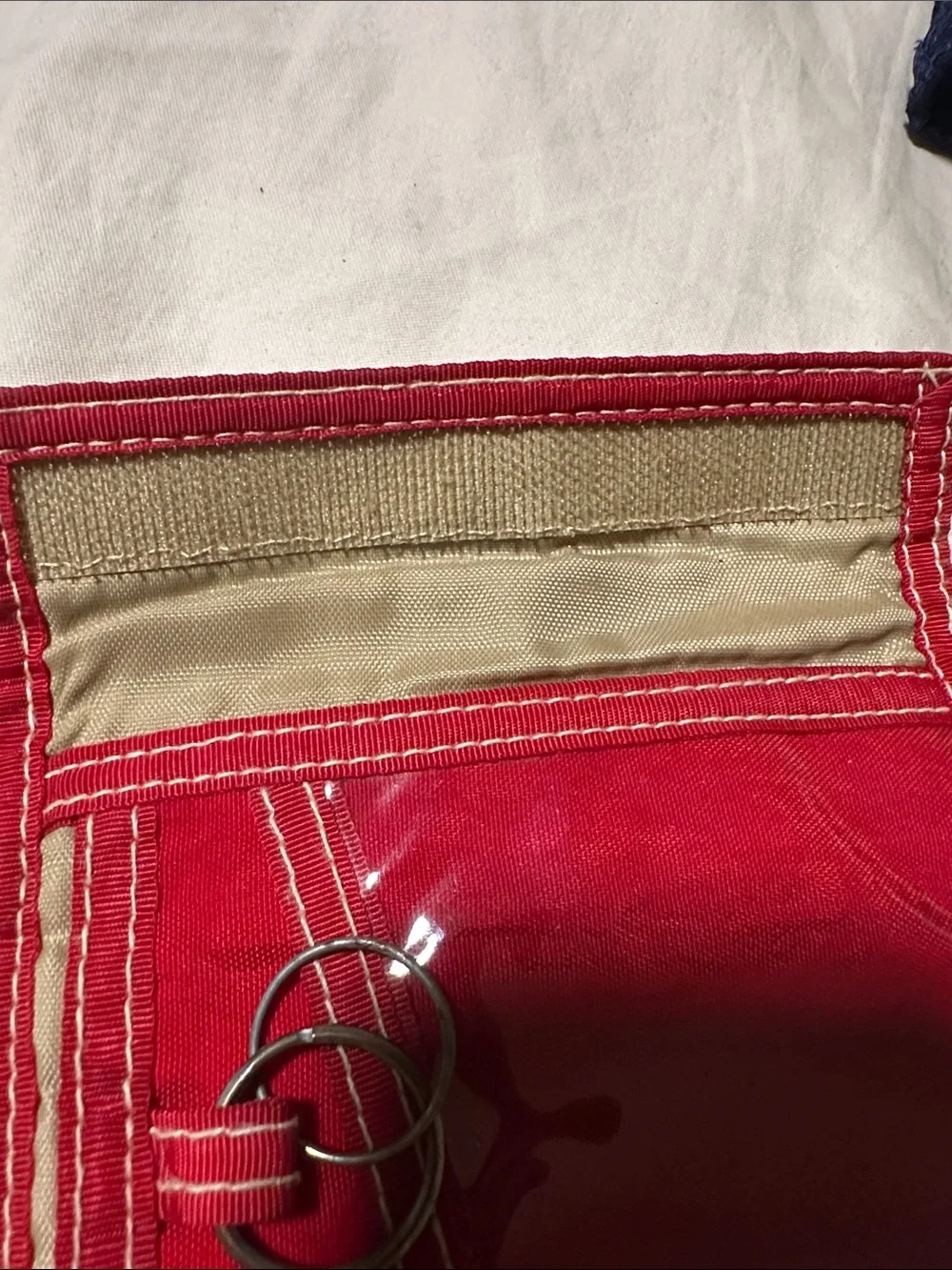 Kipling Red Canvas Trifold Wallet with Logo Patch
